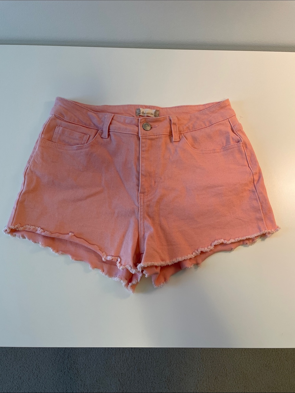 Altar'd State Coral Pink Distressed Denim Shorts